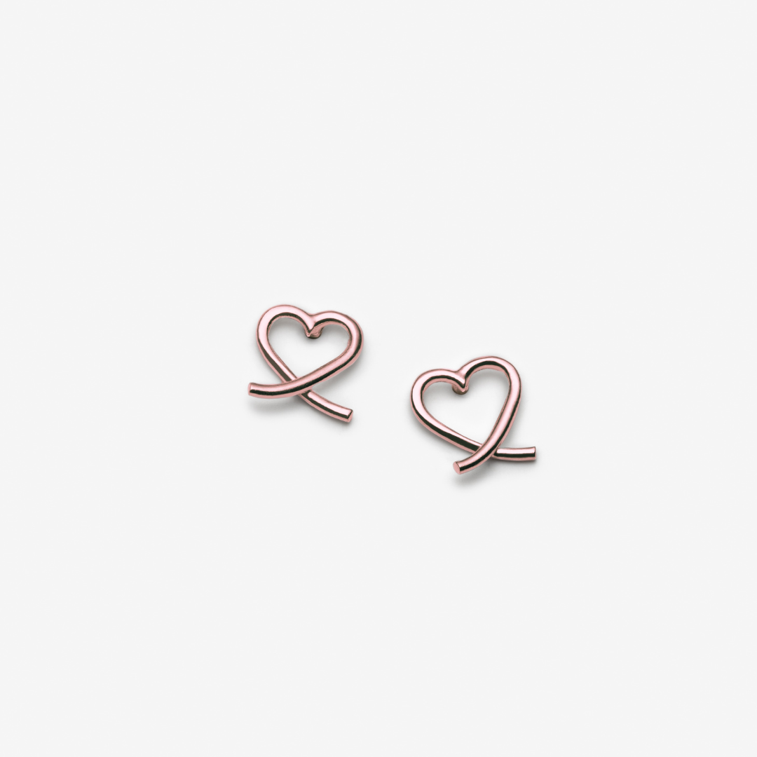 Crossed Heart Stud Earrings - 14K Gold