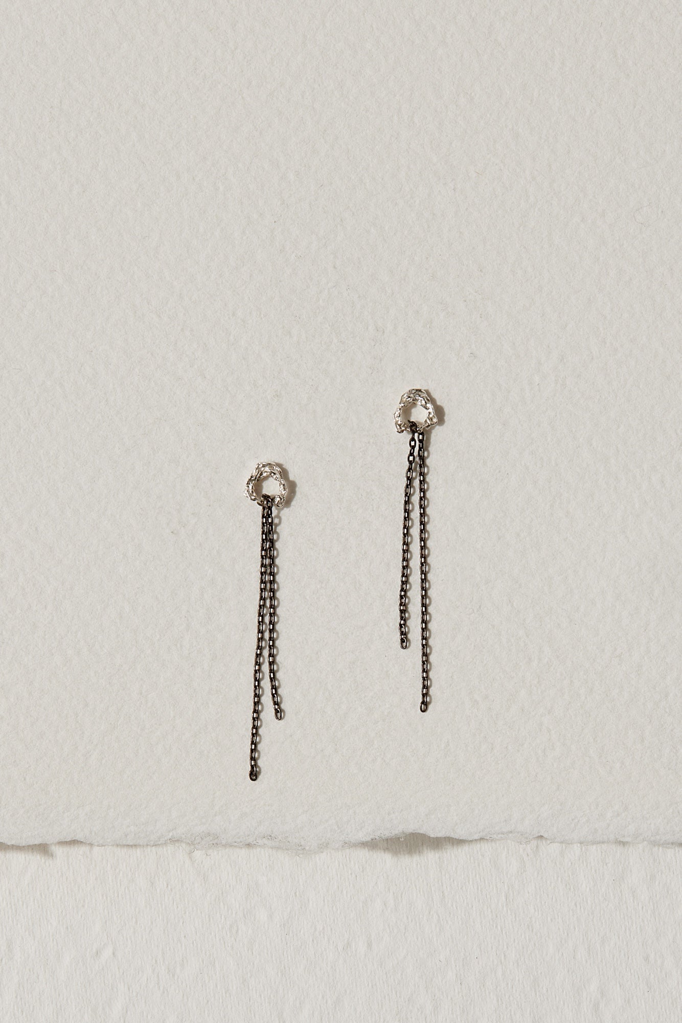 Trail stud earrings in silver and oxidized silver by Camillette Jewelry