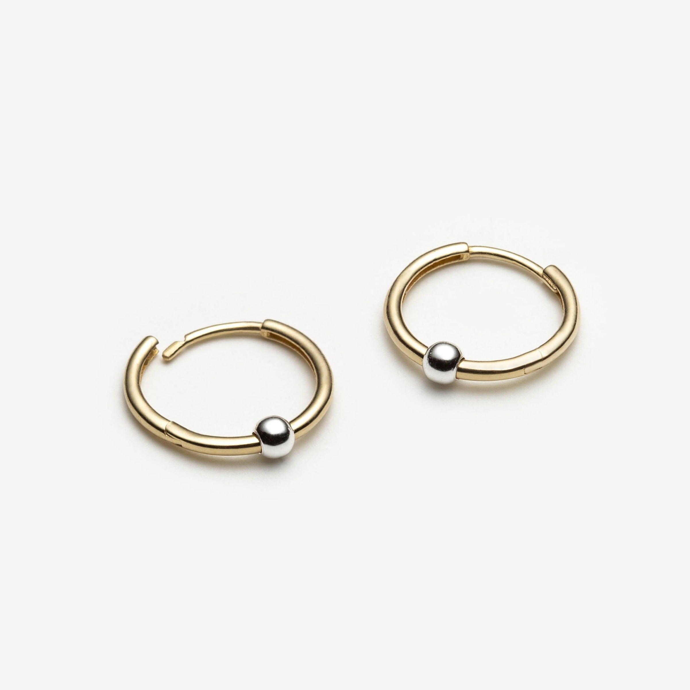 Huggies with Sterling Silver Bead - 10k Yellow Gold - Camillette