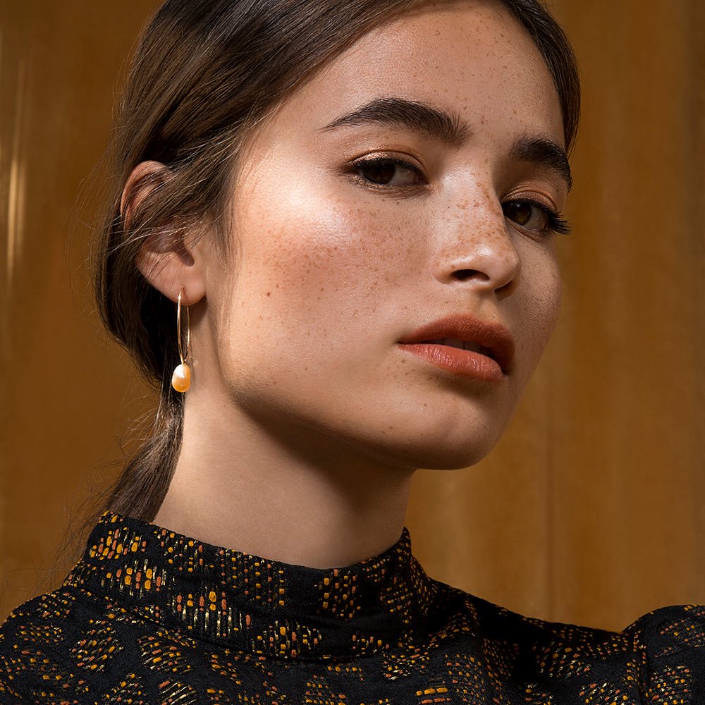 Basic Gold Filled Hoop Earrings - Ivory Pearl - 24mm - Camillette