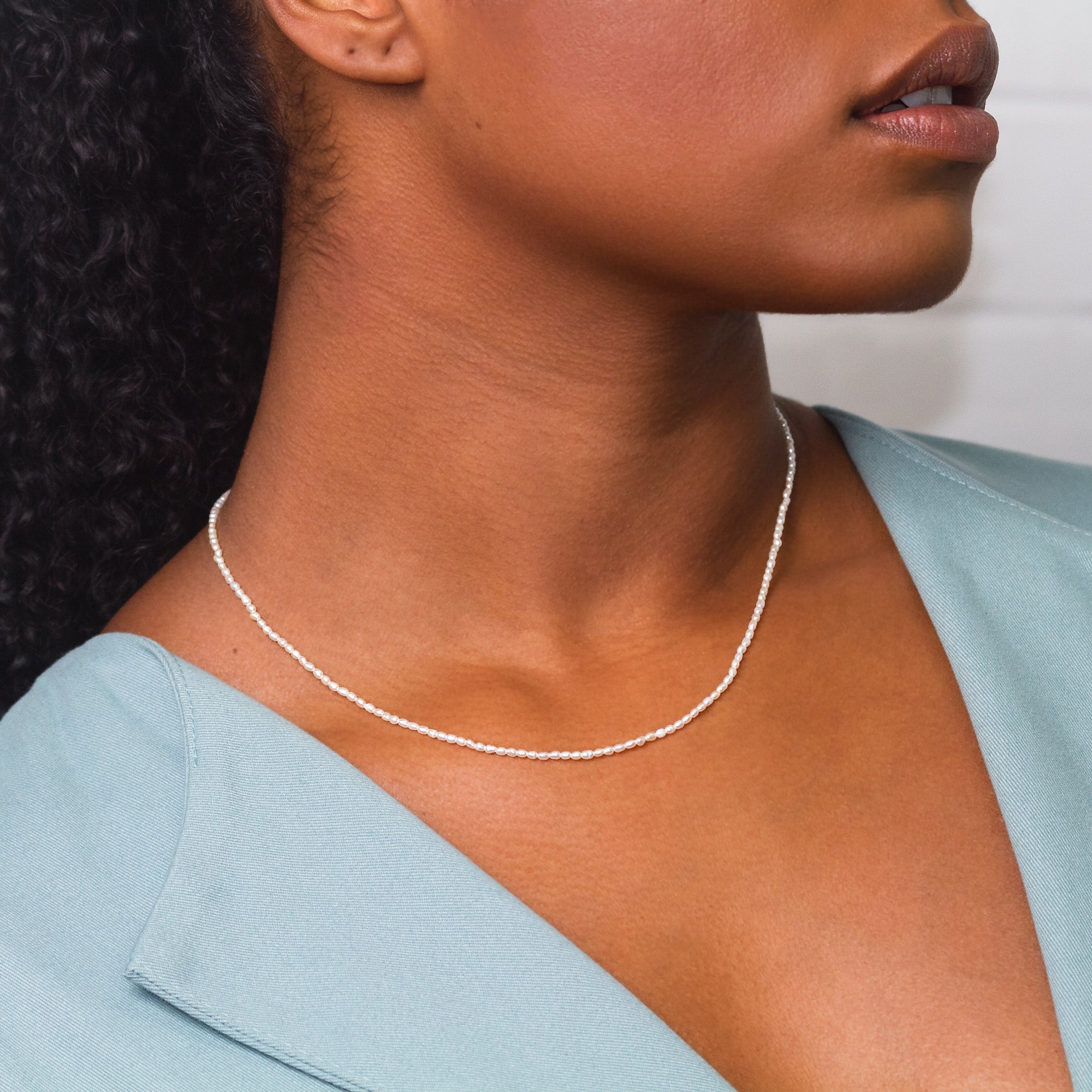 Classic Necklace Single Strand White Rice Pearl - Camillette