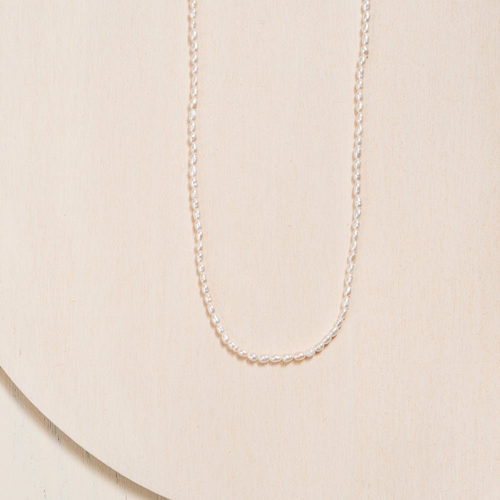 Classic Necklace Single Strand White Rice Pearl - Camillette