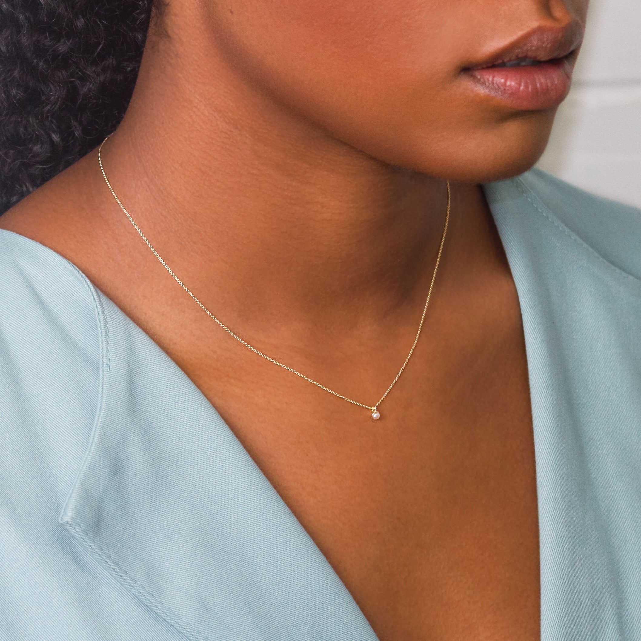 Classic Solitaire Freshwater Cultured Pearl Necklace - 10k & 14k Gold - Camillette