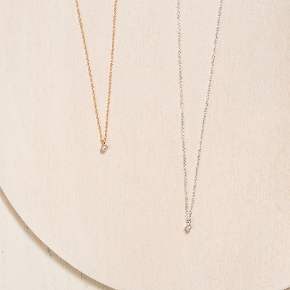 Classic Solitaire Freshwater Cultured Pearl Necklace - 10k & 14k Gold - Camillette