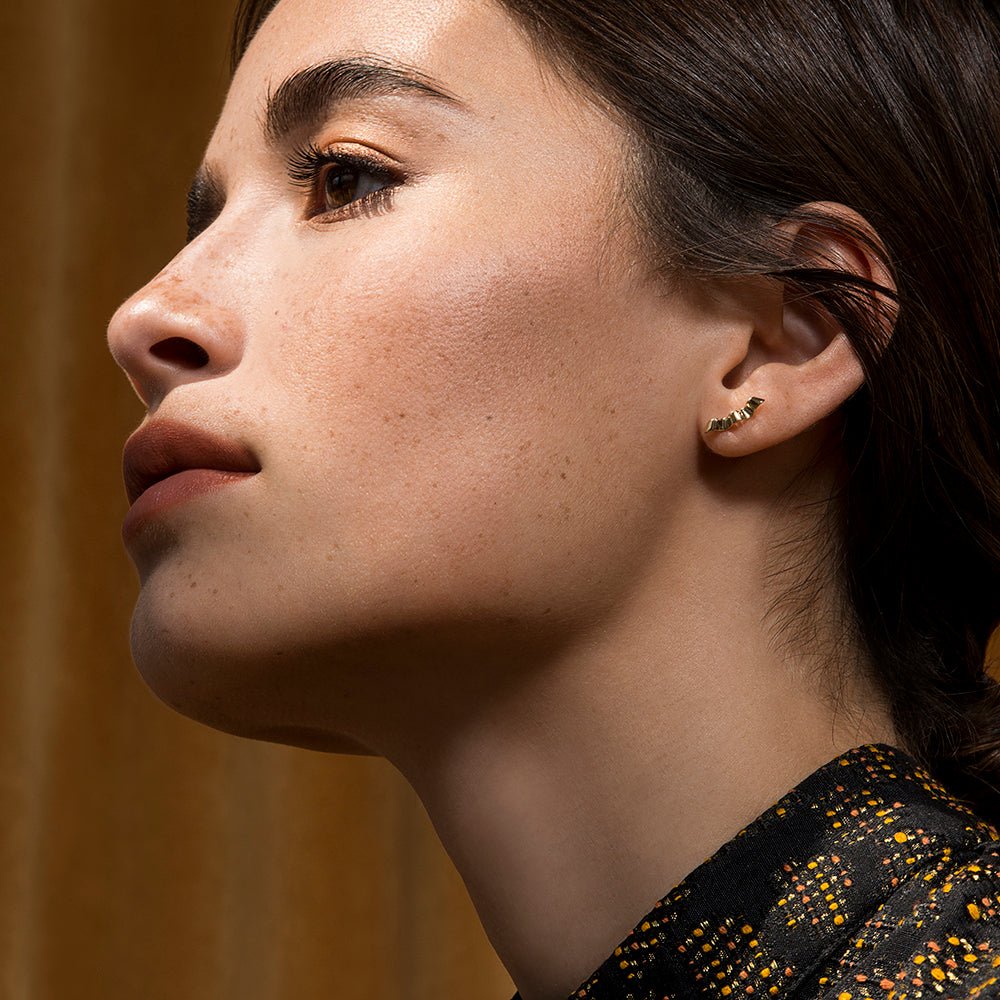 Folded Ribbon Stud Earrings - 14k Gold or Bronze - Camillette