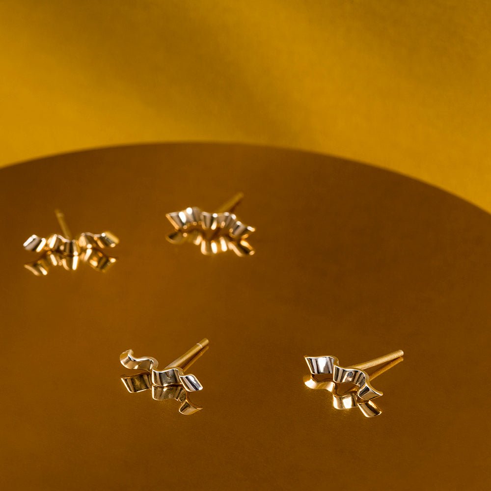 Folded Ribbon Stud Earrings - 14k Gold or Bronze - Camillette