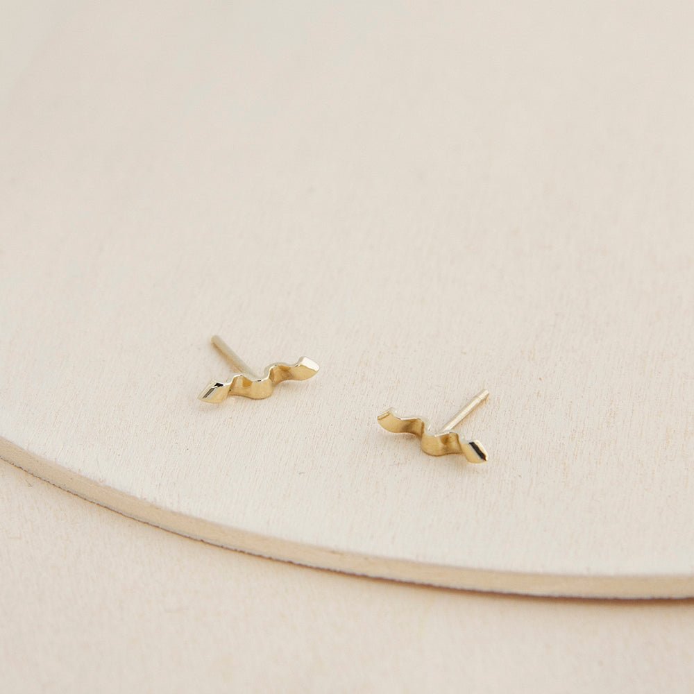 Folded Ribbon Stud Earrings - 14k Gold or Bronze - Camillette