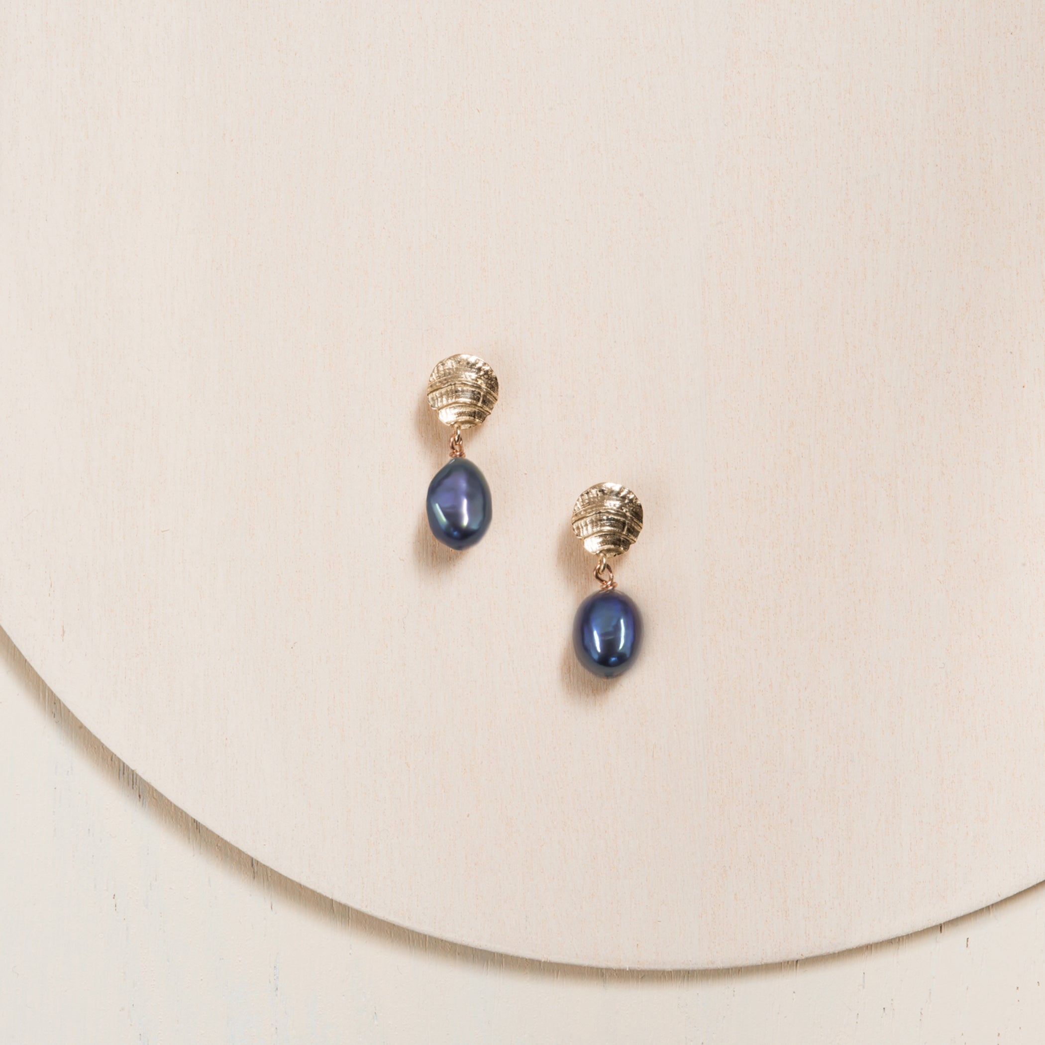 Fossil Drop Earrings with Baroque Pearl - Black - Sterling Silver or 14k Gold - Camillette