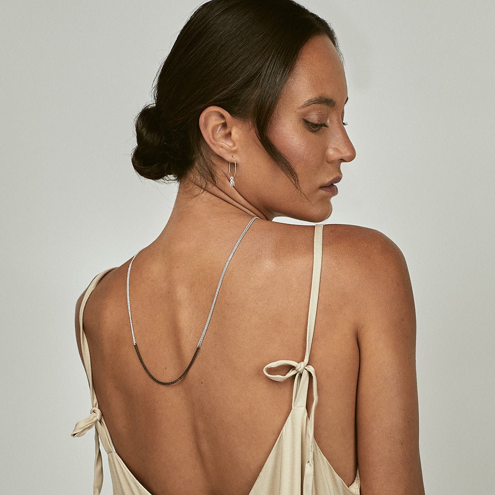 Loop Necklace - Black Oxidized Silver & Silver Sterling - 24" - Camillette