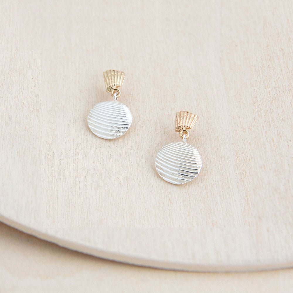 Seashell Drop Earrings - 14k Yellow Gold and Sterling Silver - Camillette
