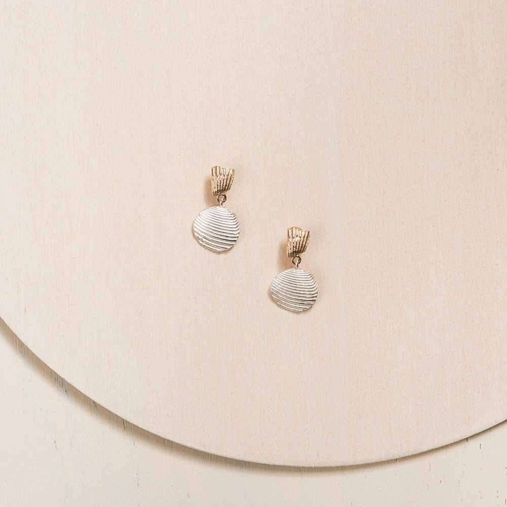 Seashell Drop Earrings - 14k Yellow Gold and Sterling Silver - Camillette