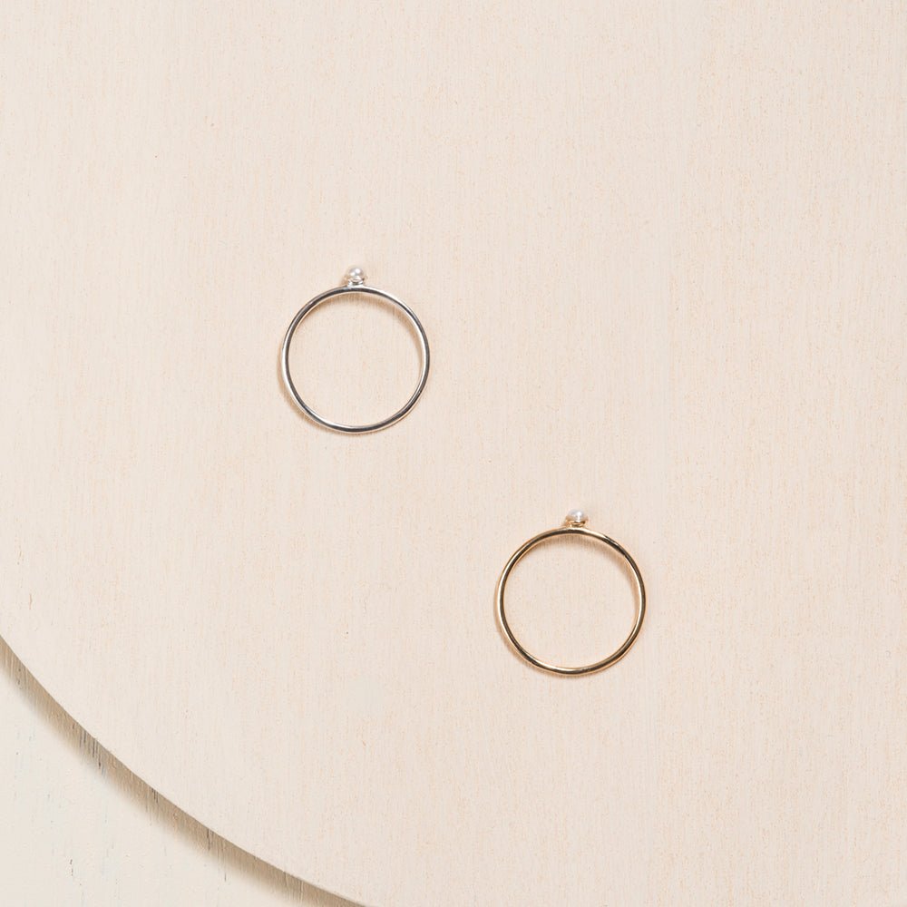 White Pearl Solitaire Thin Band Ring - 14k Gold - Camillette