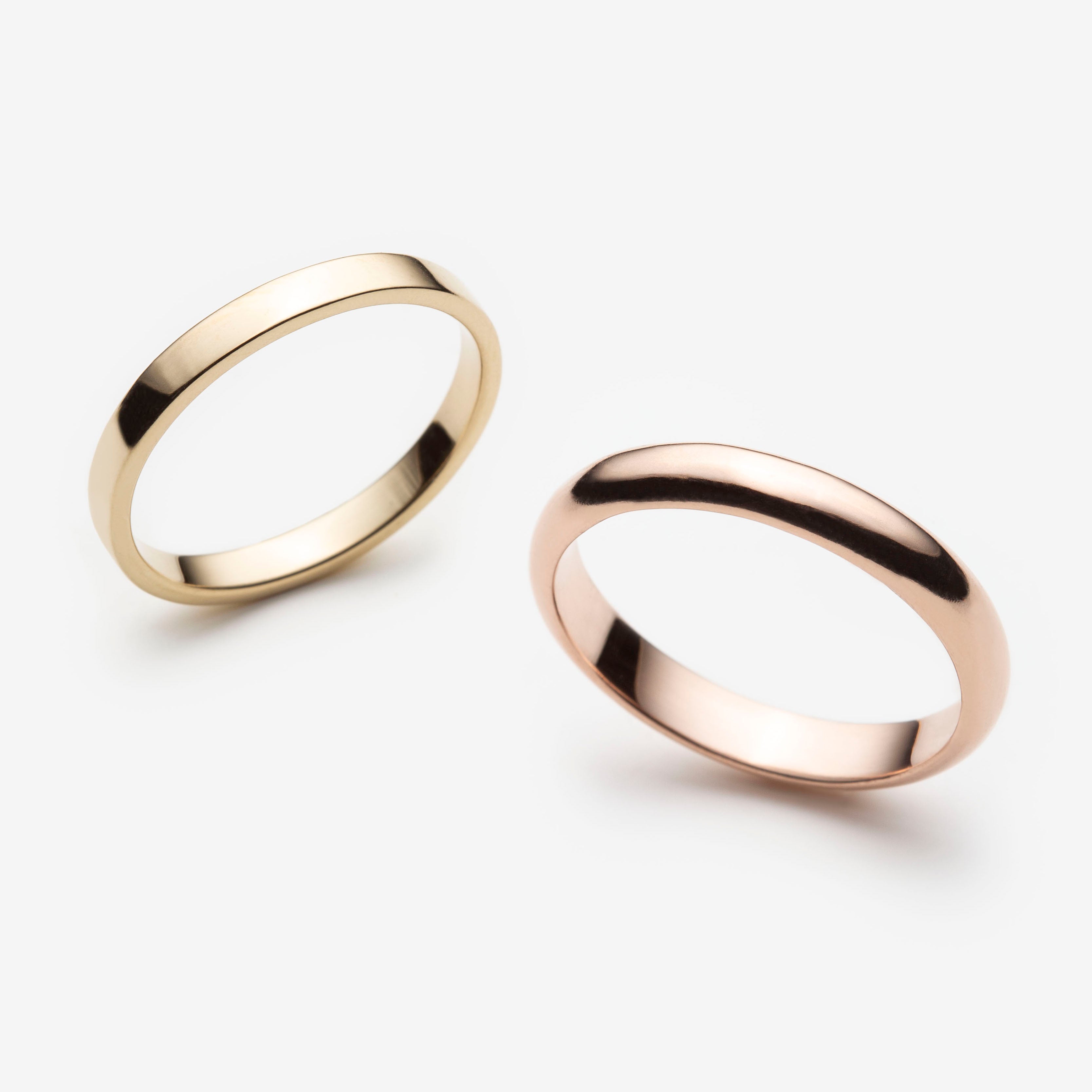 Wedding bands, 10k yellow gold, 10k rose gold, custom design, Camillette Jewelry