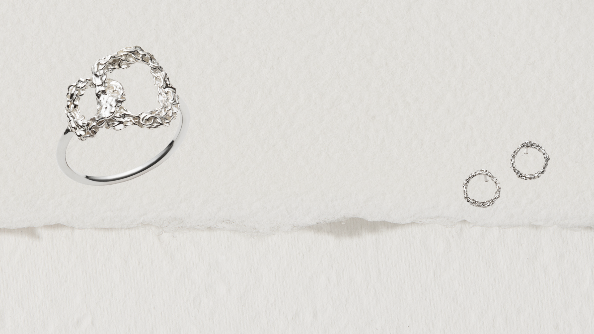 Bague et créoles texturées en argent sterling