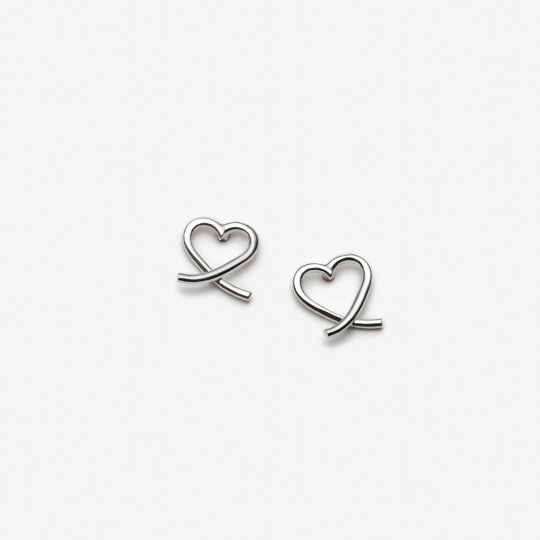 Crossed Heart Stud Earrings - Sterling Silver