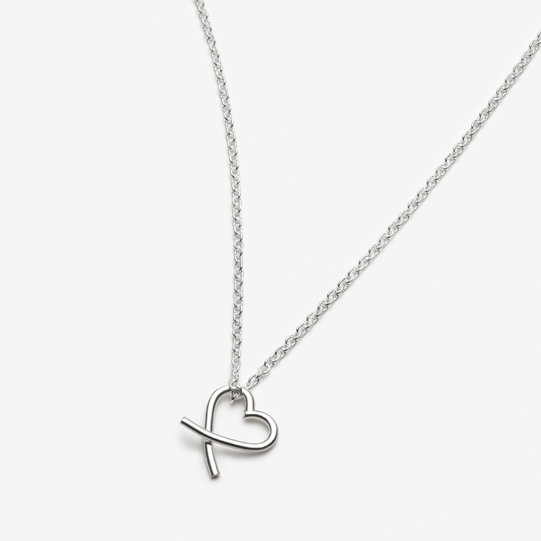 Crossed Heart Necklace - Sterling Silver