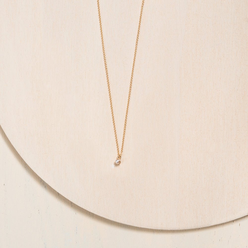 Classic Solitaire Freshwater Cultured Pearl Necklace - 10k & 14k Gold - Camillette