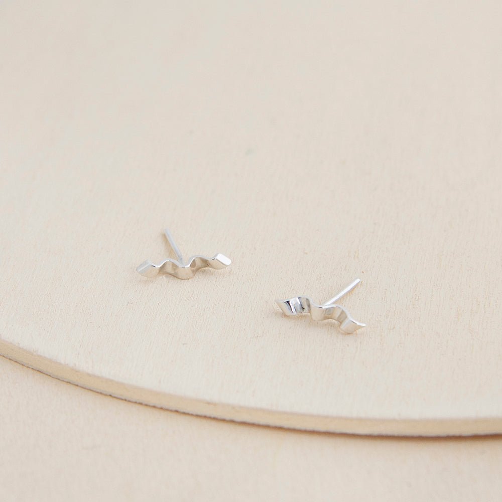 Folded Ribbon Stud Earrings - 14k Gold or Bronze - Camillette