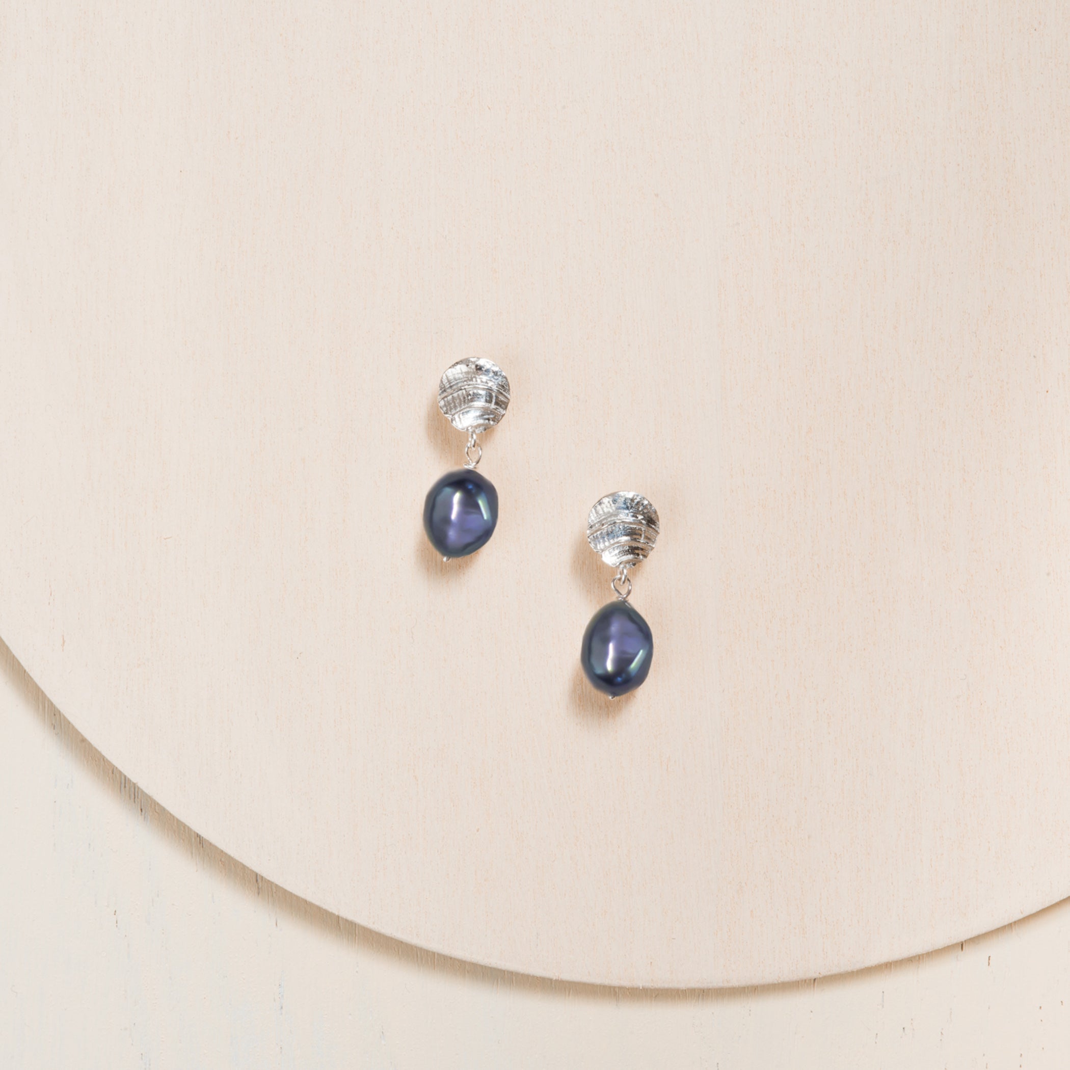 Fossil Drop Earrings with Baroque Pearl - Black - Sterling Silver or 14k Gold - Camillette