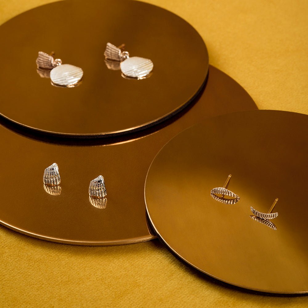 Seashell Drop Earrings - 14k Yellow Gold and Sterling Silver - Camillette