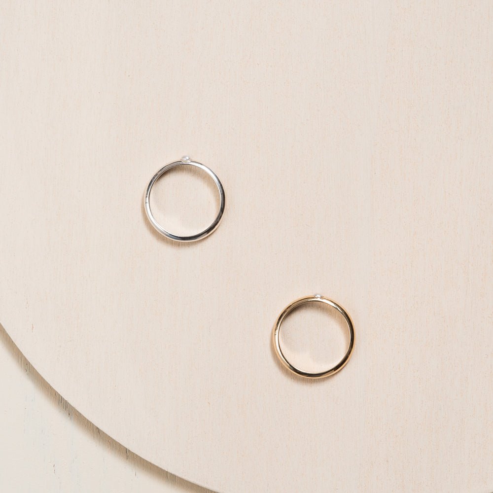 White Pearl Solitaire Thick Band Ring - 14k Gold - Camillette