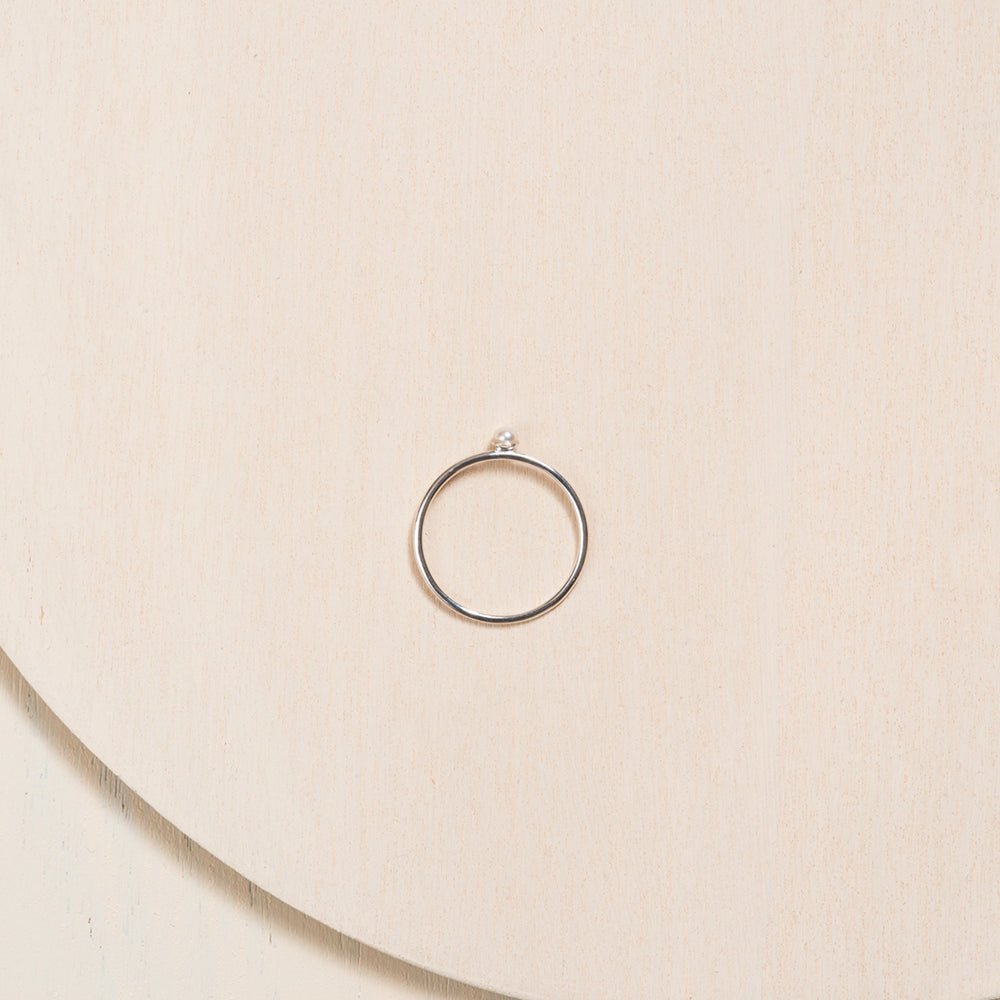 White Pearl Solitaire Thin Band Ring - 14k Gold - Camillette